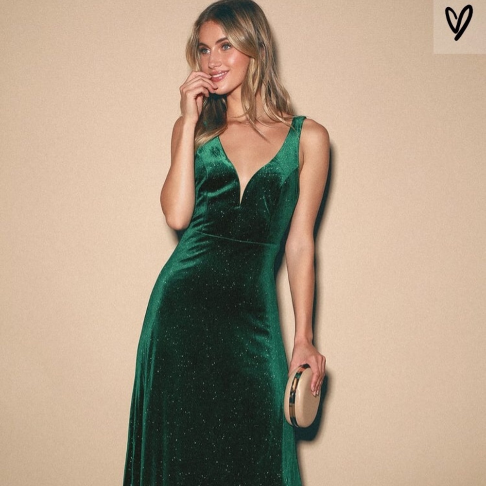 Lulu’s star Gaze Emerald Green Maxi Dress (velvet)